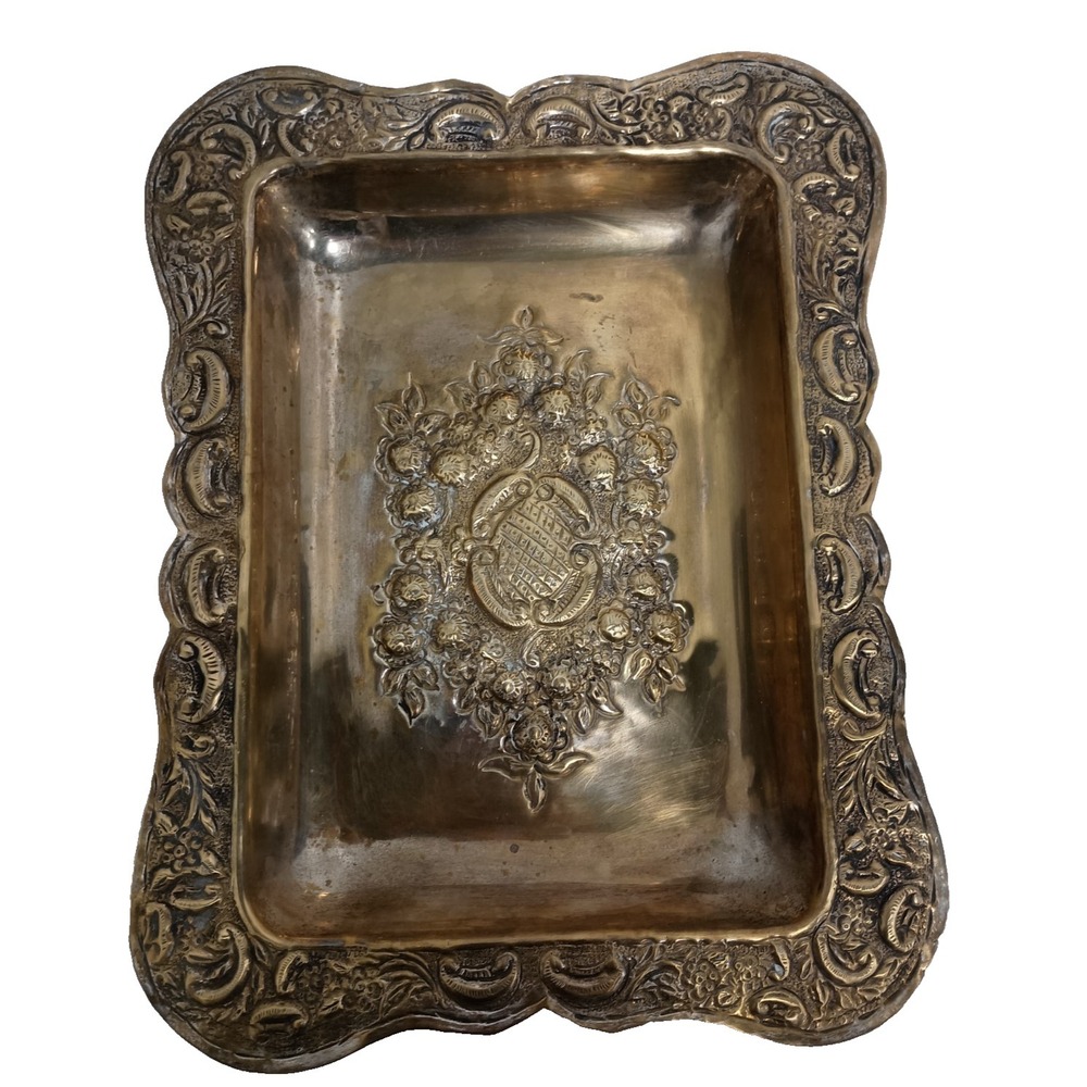 Antique Late 19th Century Silverplate Patina Rectangular Tray Raisedโ Design